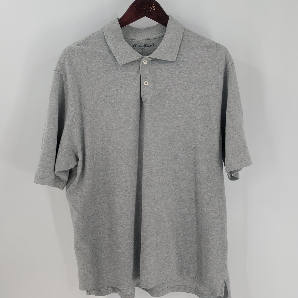 Eddie Bauer Short Sleeve Classic Performance Golf Polo Shirt Heather Gray Size L